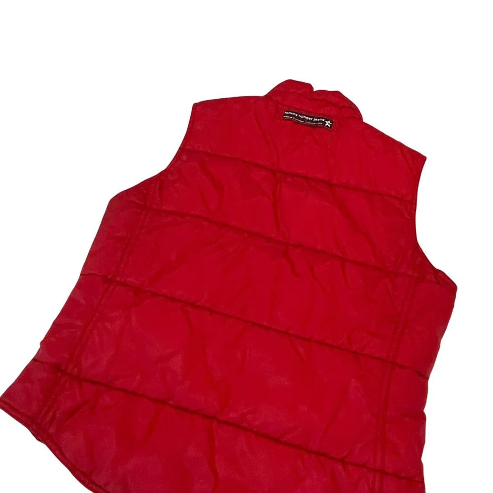 Tommy Jeans Red Puffer Vest M Nylon Womens Sleeveless Outerwear Vintage - Picture 2 of 11